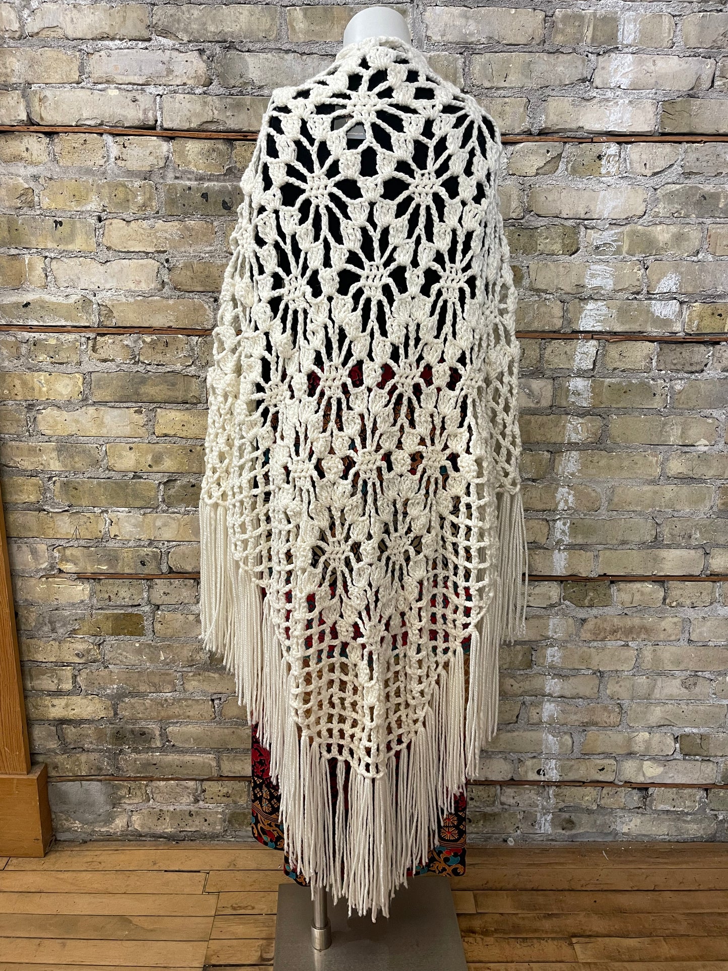 Vintage Ivory Crochet Shawl