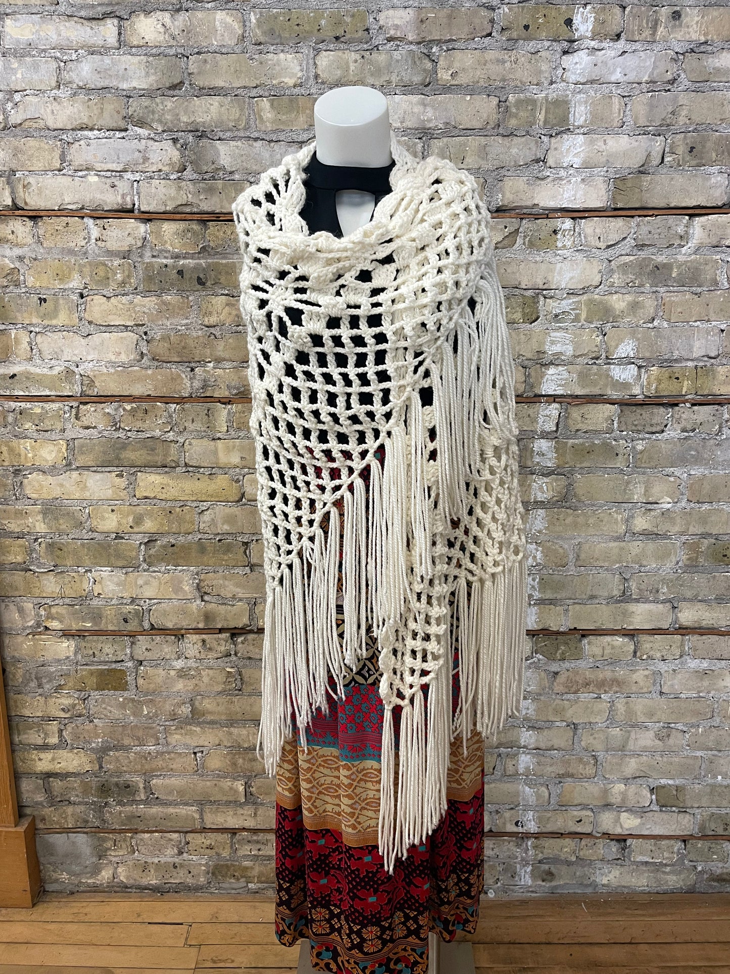 Vintage Ivory Crochet Shawl