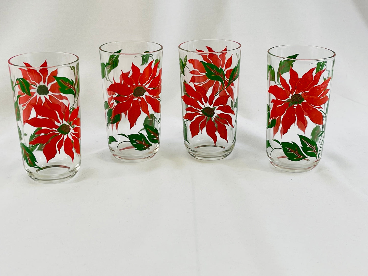 Hazel Atlas Poinsettia Highball Glasses Set of 4