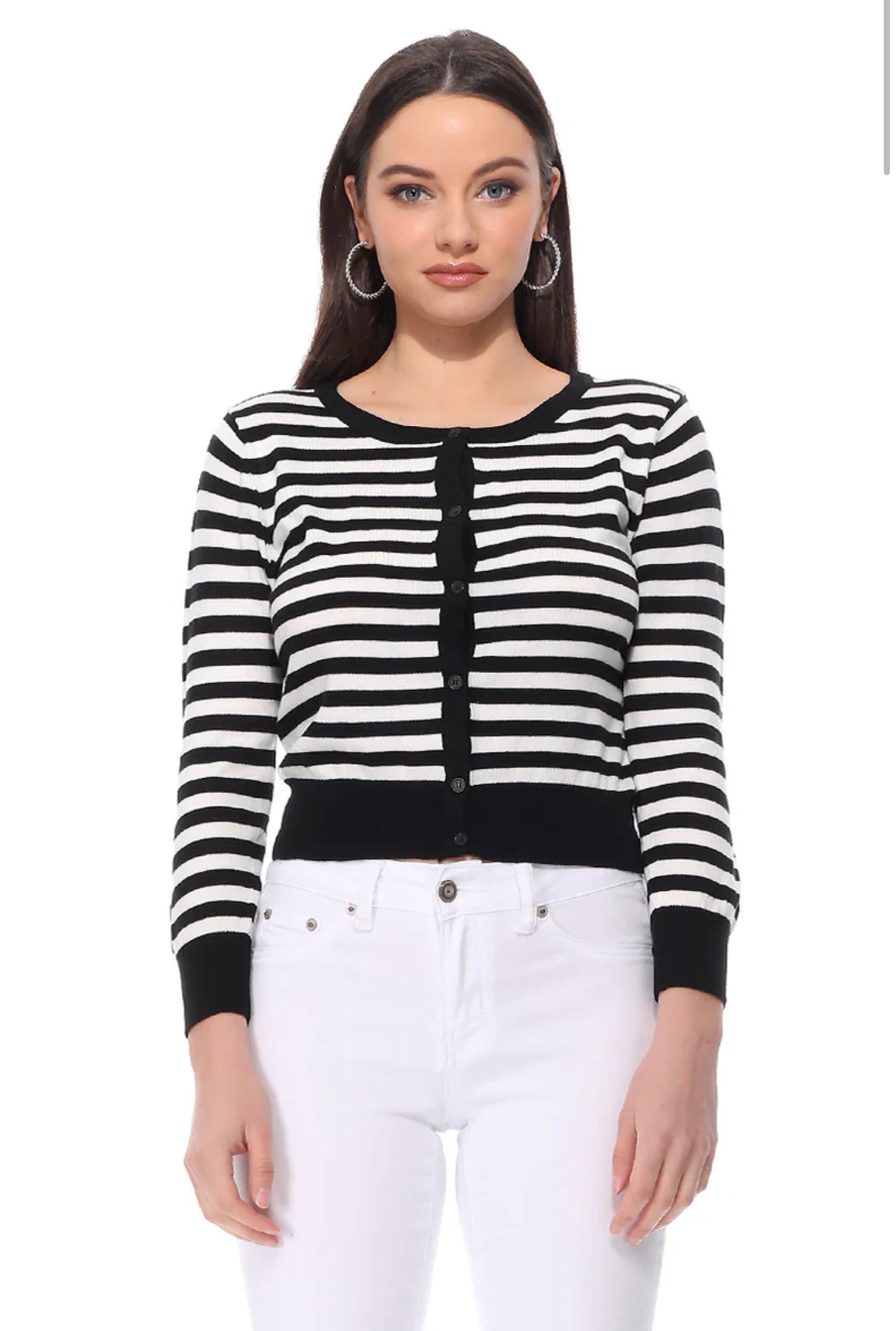 Ye Mak Classic Retro Cropped Striped Cardigan