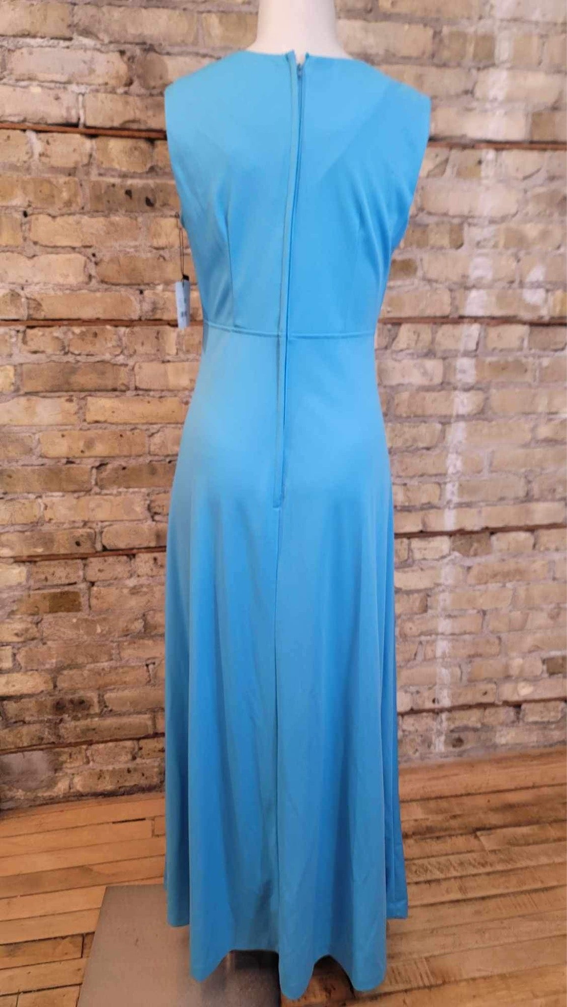 Blue 70s Maxi Dress with Sheer Cape