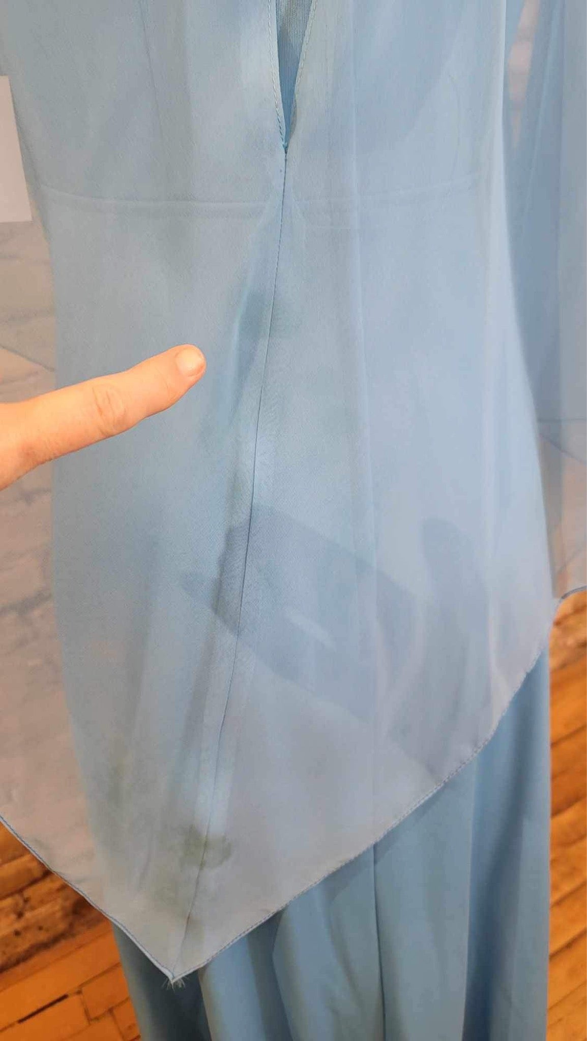 Blue 70s Maxi Dress with Sheer Cape