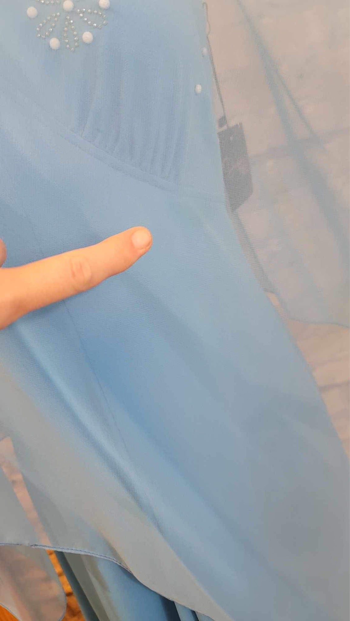 Blue 70s Maxi Dress with Sheer Cape