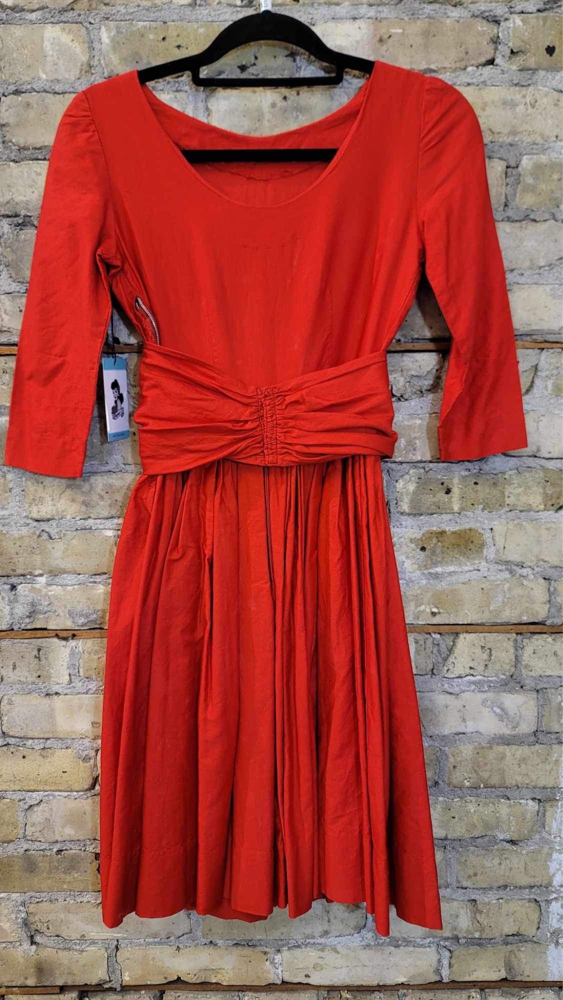 Red Cotton Dress with Cumberbund