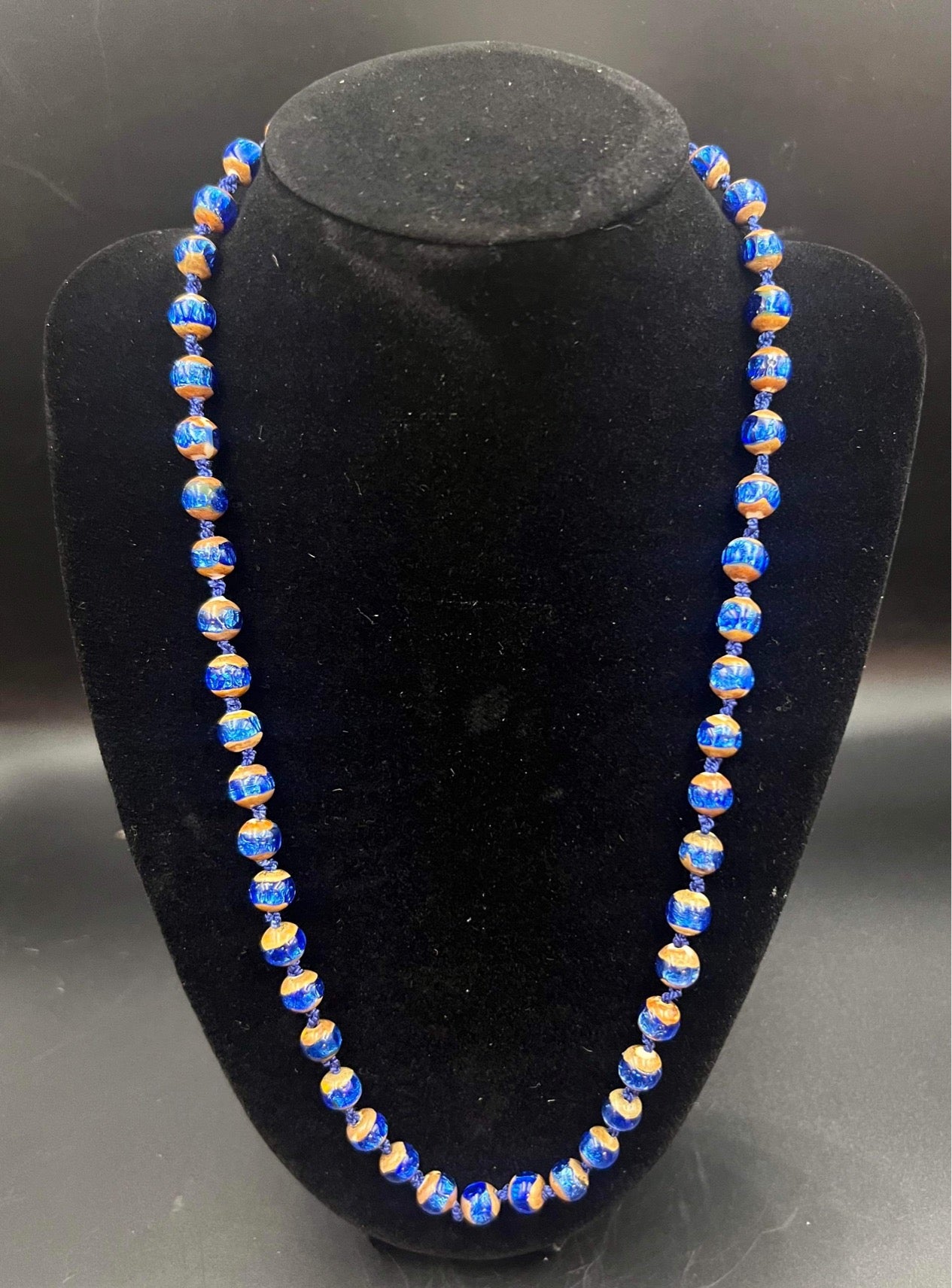 Blue & Gold Glass Bead Necklace