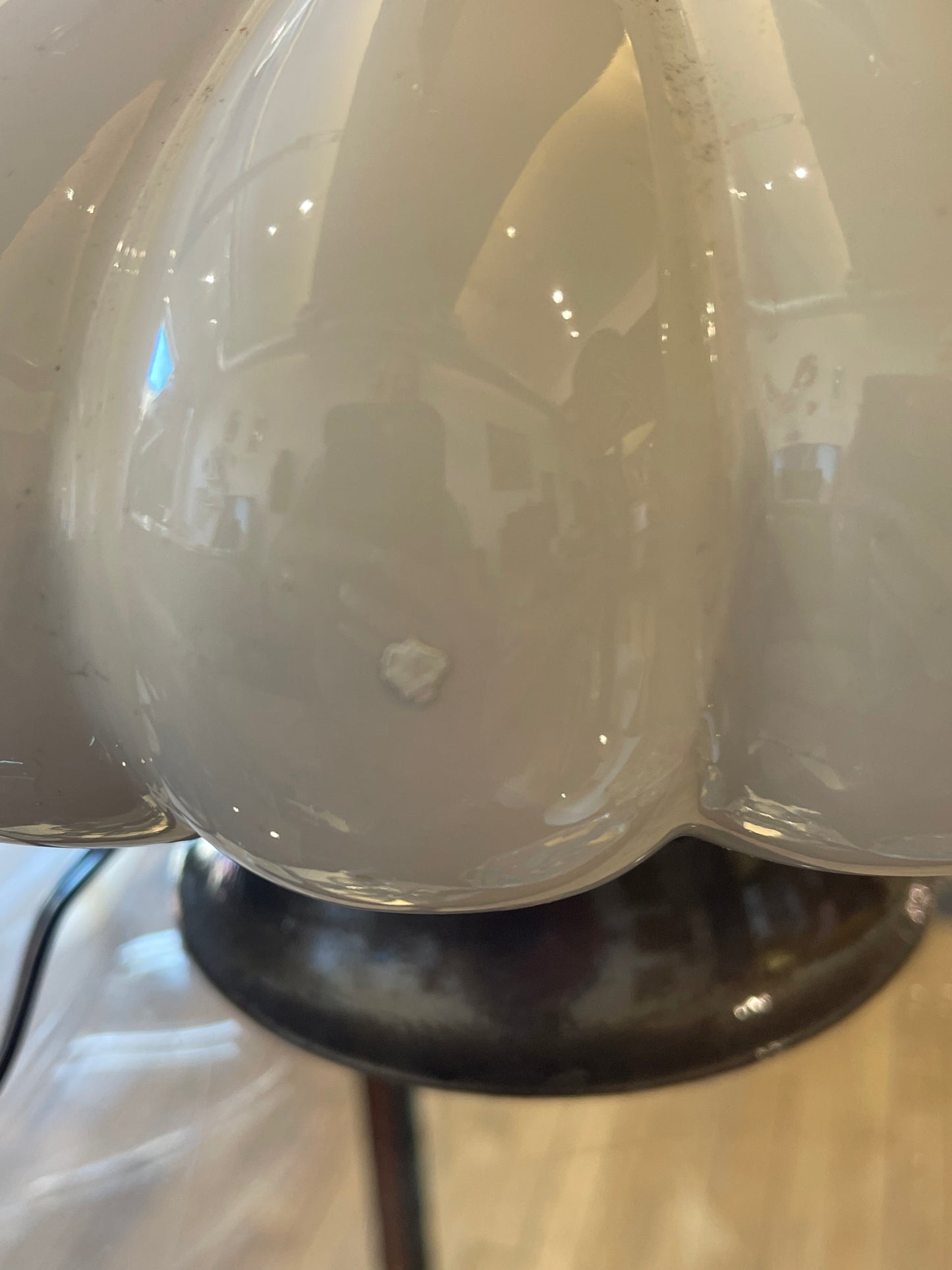 Pair of White Ceramic and Metal Lamps