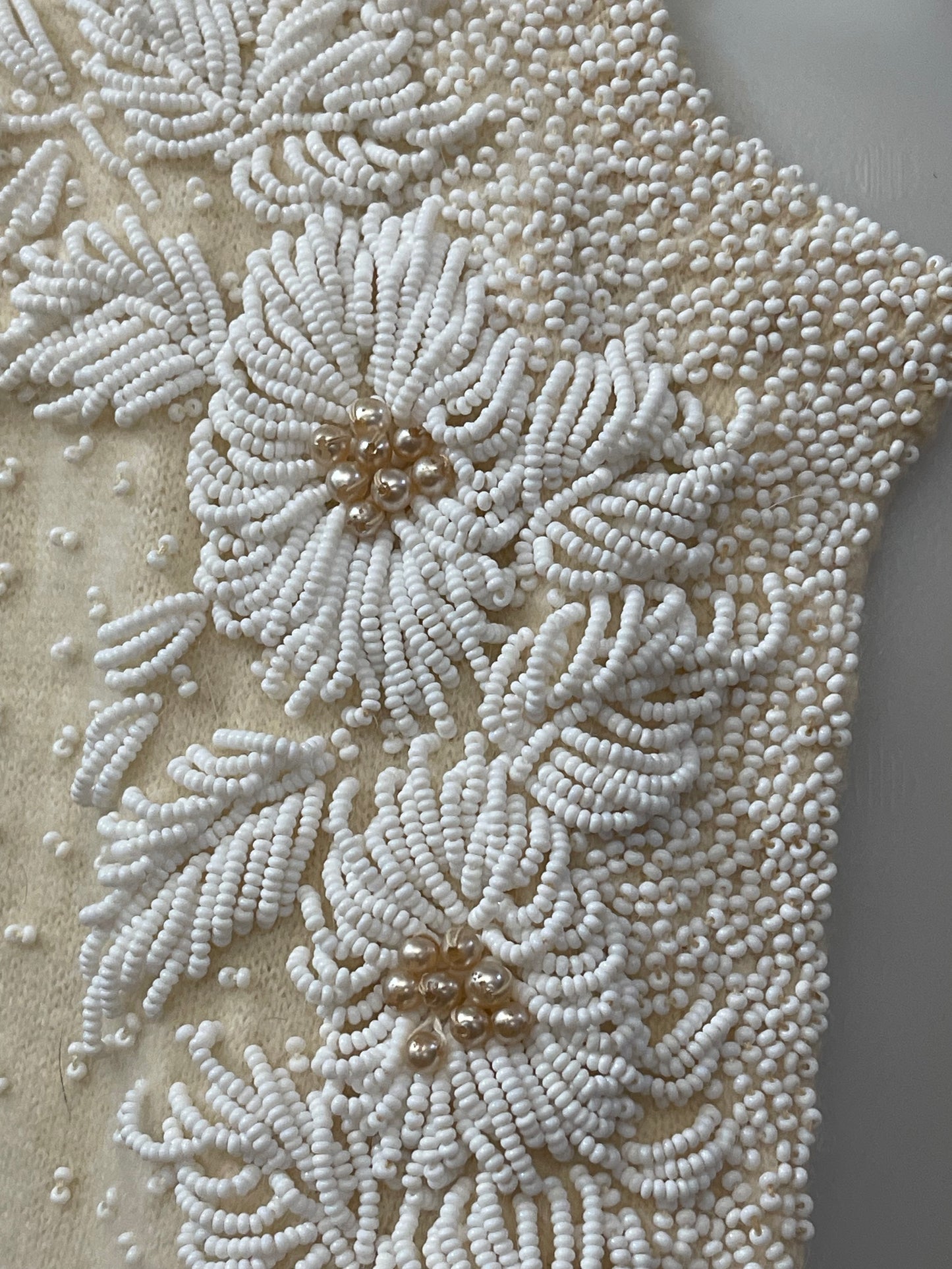 Ivory Beaded 80s Cardigan Sweater