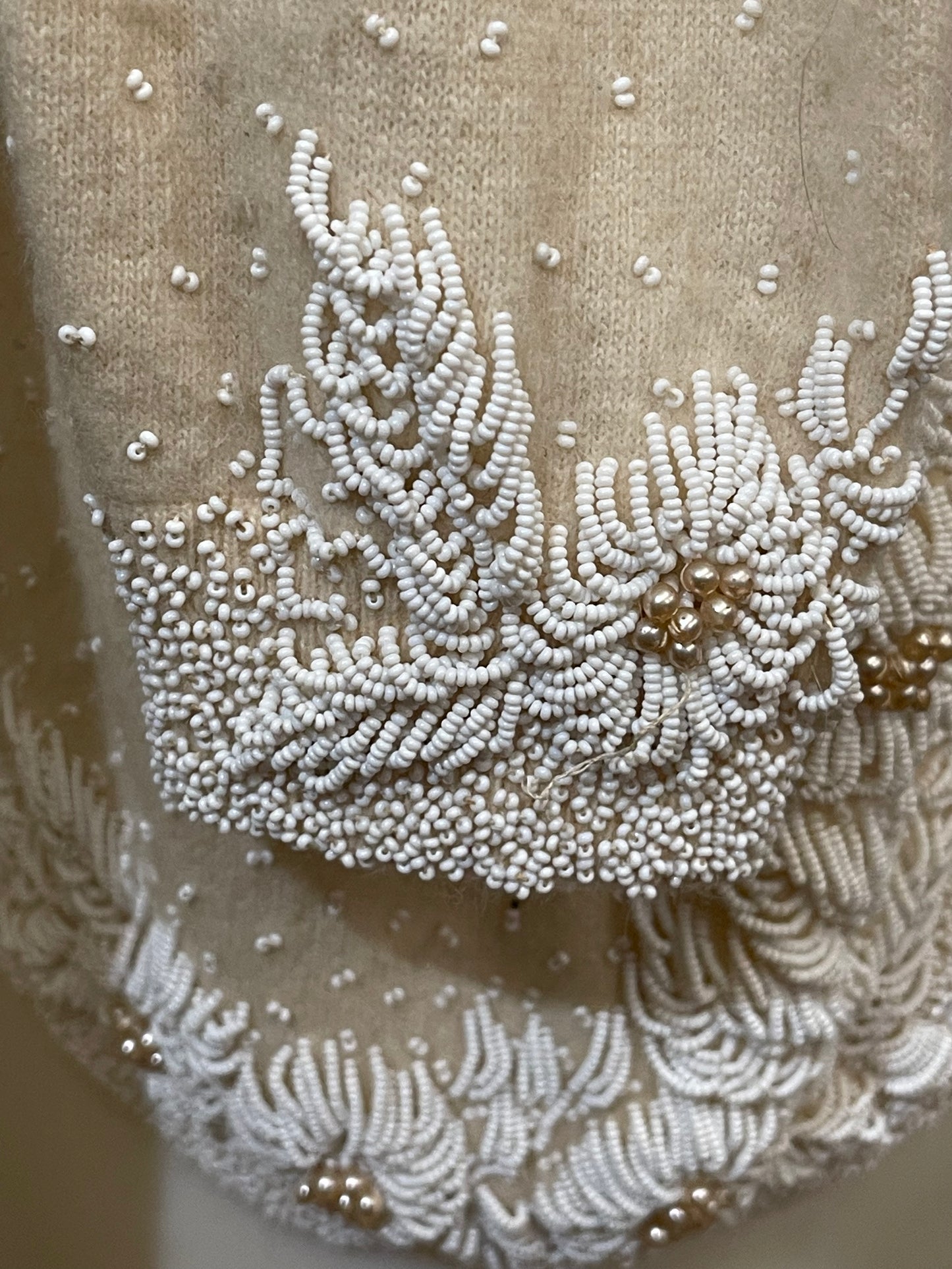 Ivory Beaded 80s Cardigan Sweater