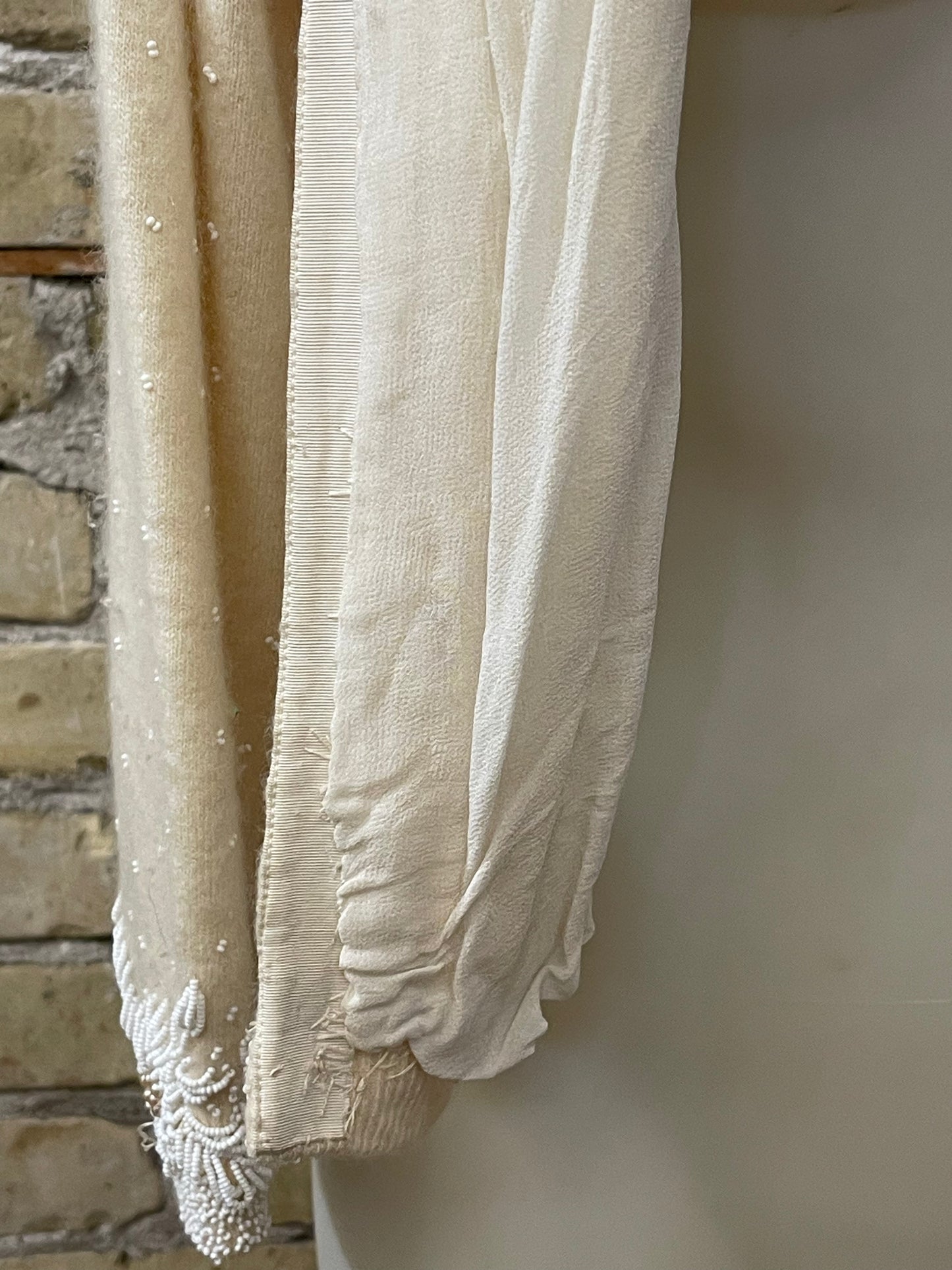 Ivory Beaded 80s Cardigan Sweater