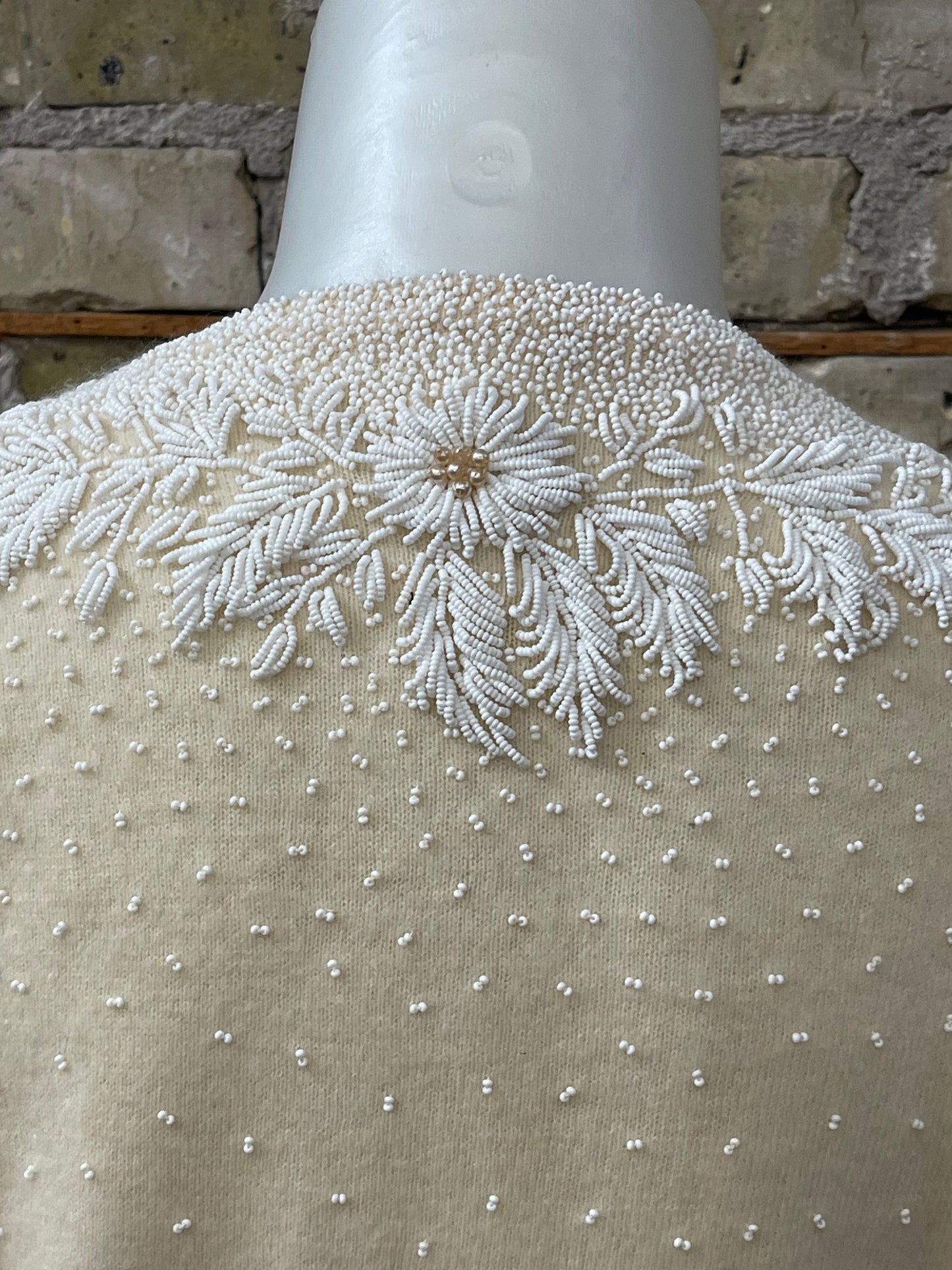 Ivory Beaded 80s Cardigan Sweater