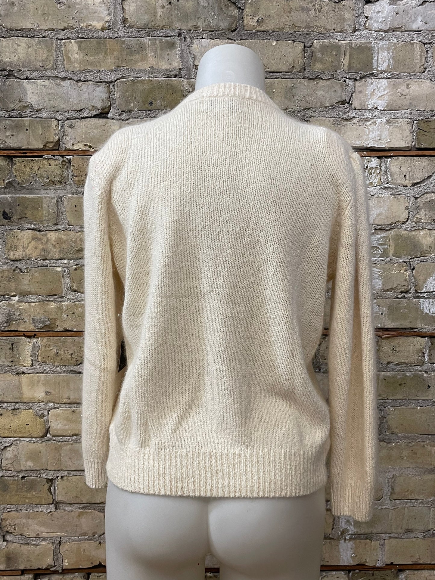 Ivory Beaded 80s Cardigan Sweater