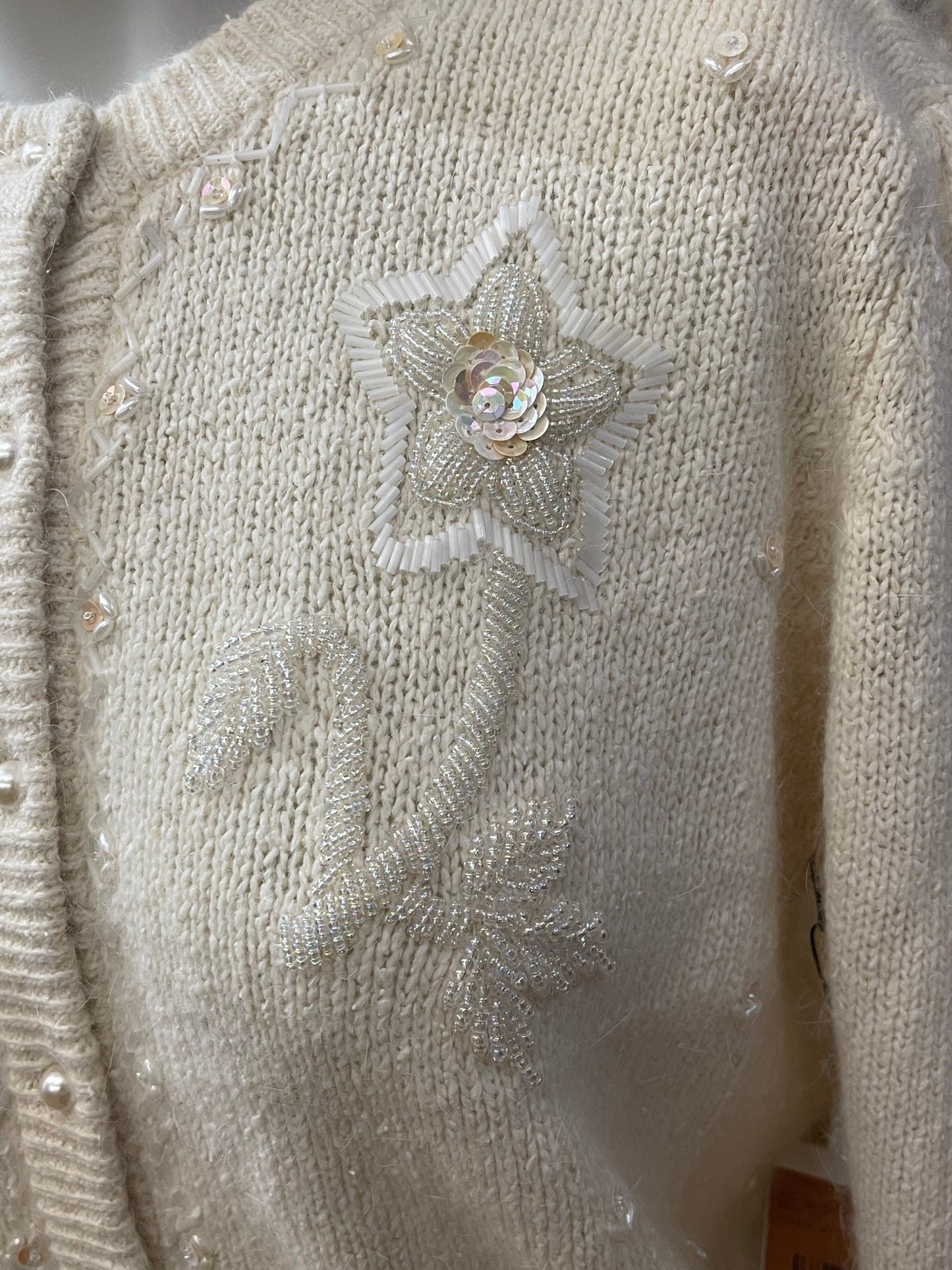 Ivory Beaded 80s Cardigan Sweater