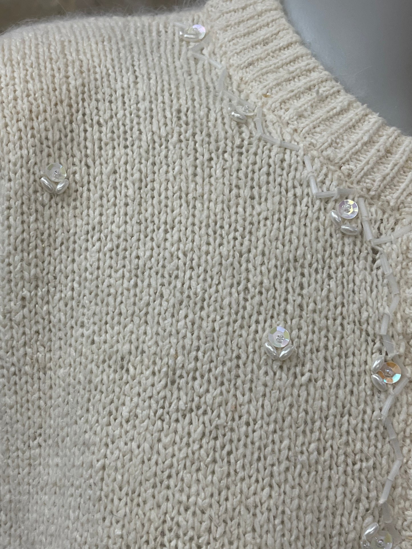 Ivory Beaded 80s Cardigan Sweater