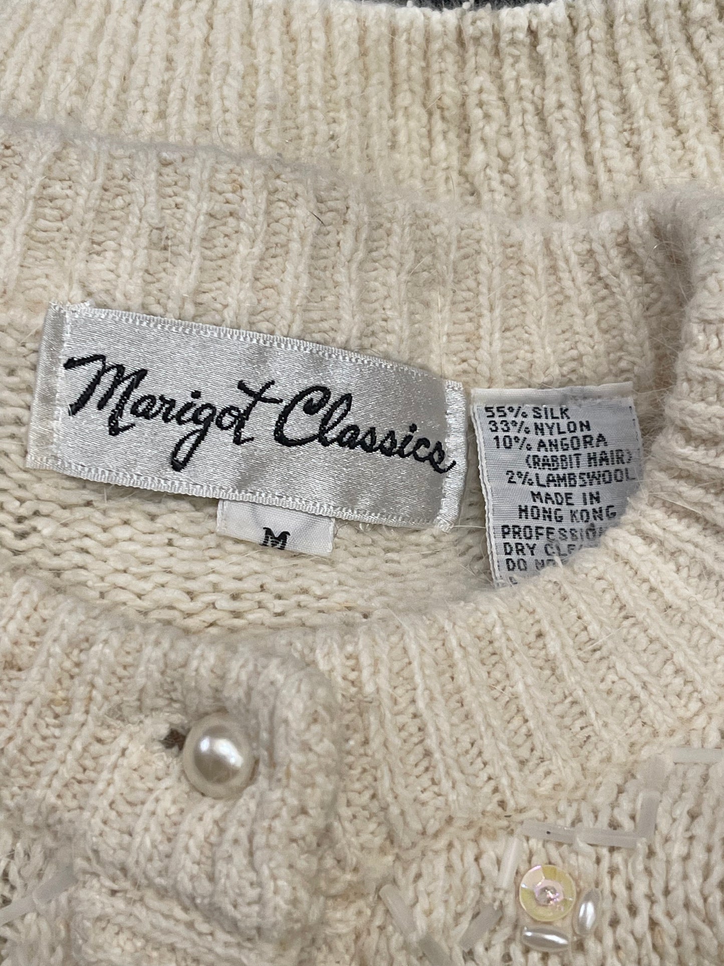 Ivory Beaded 80s Cardigan Sweater
