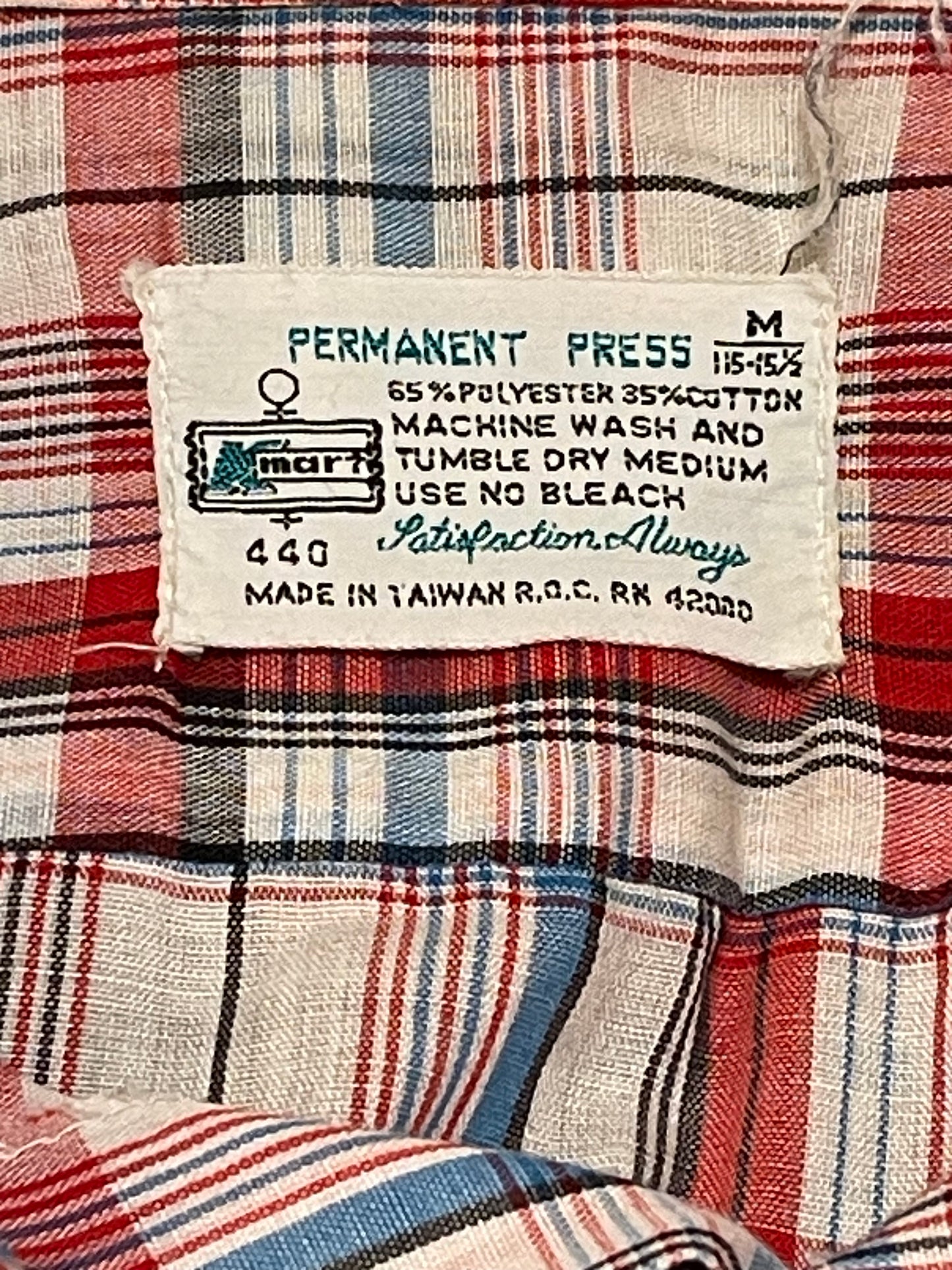 Kmart Permanent Press Patriotic Plaid Shirt