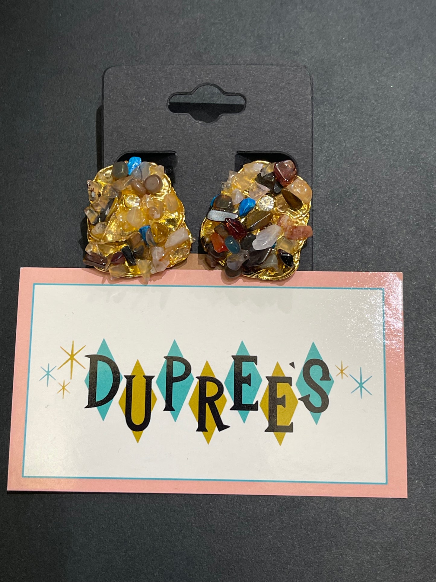 80s Mixed Stone Clip Earrings