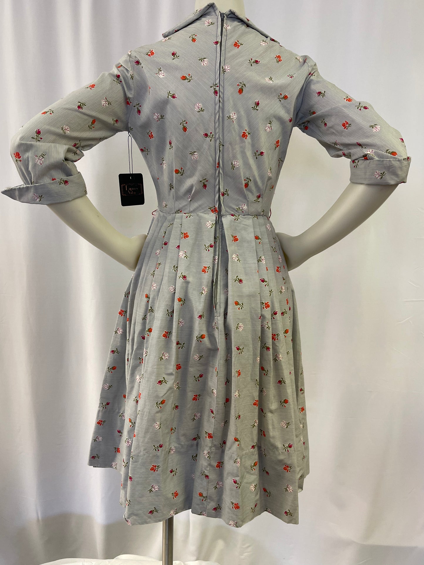 50s Striped with Flowers Fit & Flare Dress