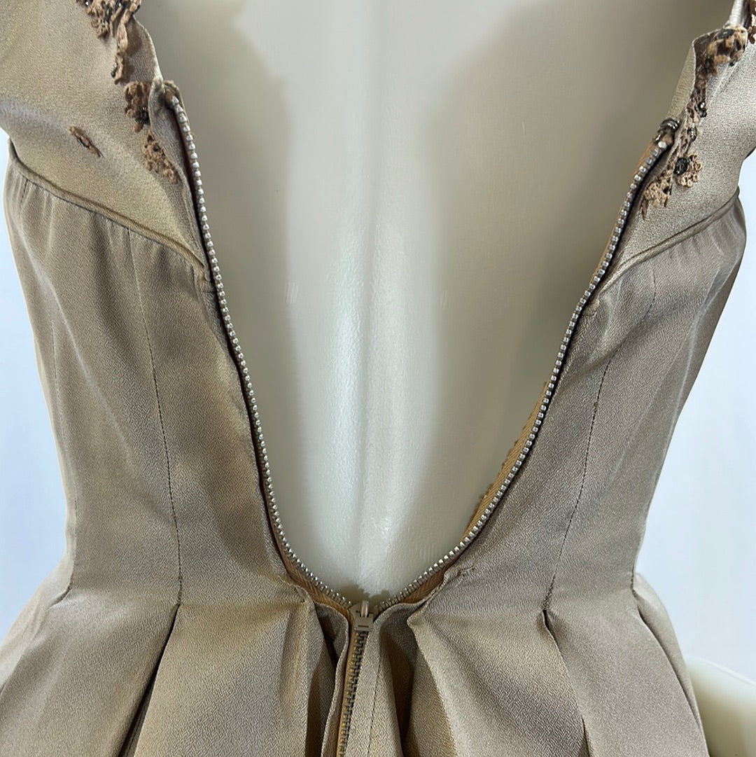 50s Beige Sleeveless Pleated Dress