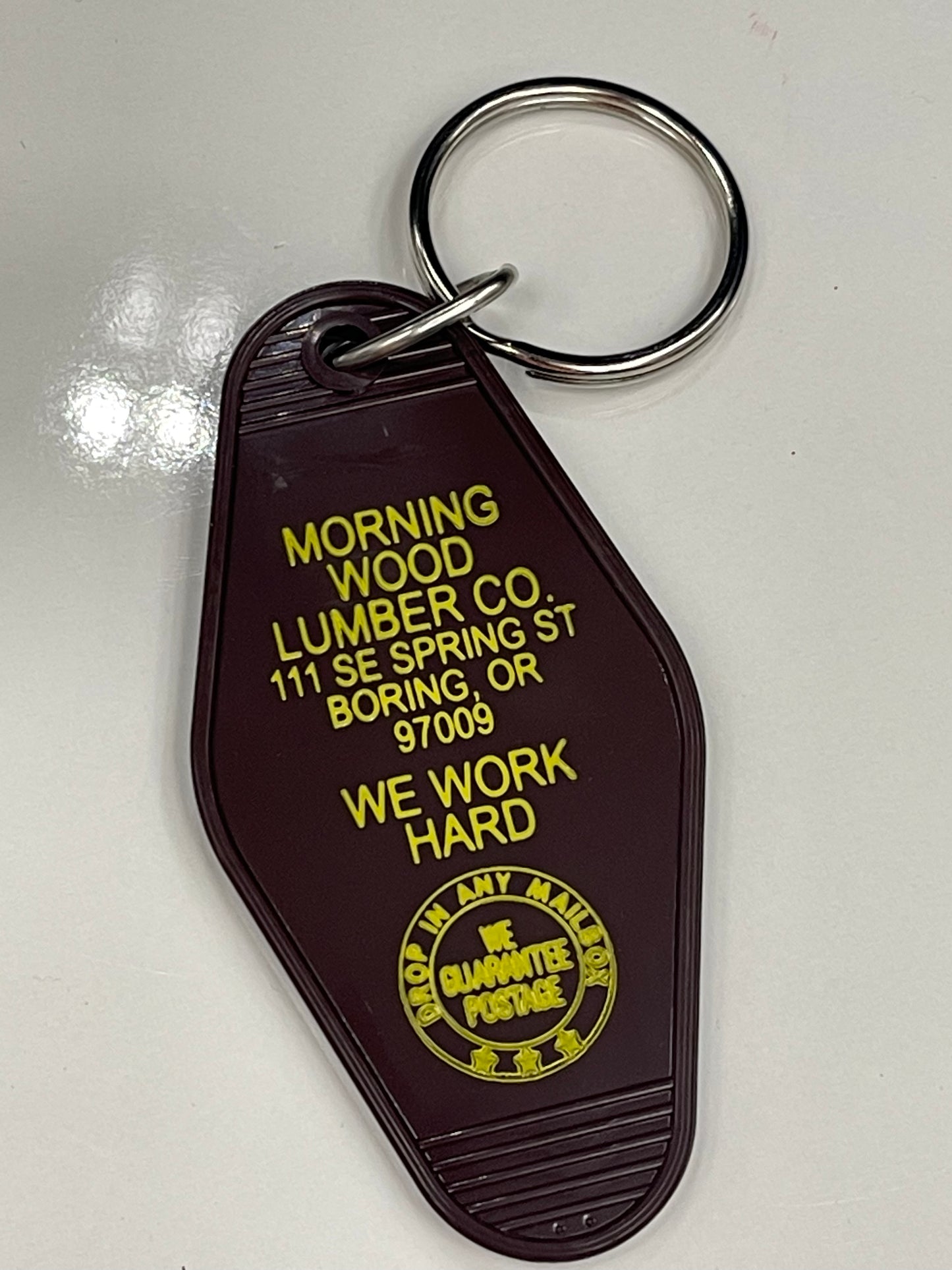Morning Wood Lumber Co Vintage Style Motel Key Chain