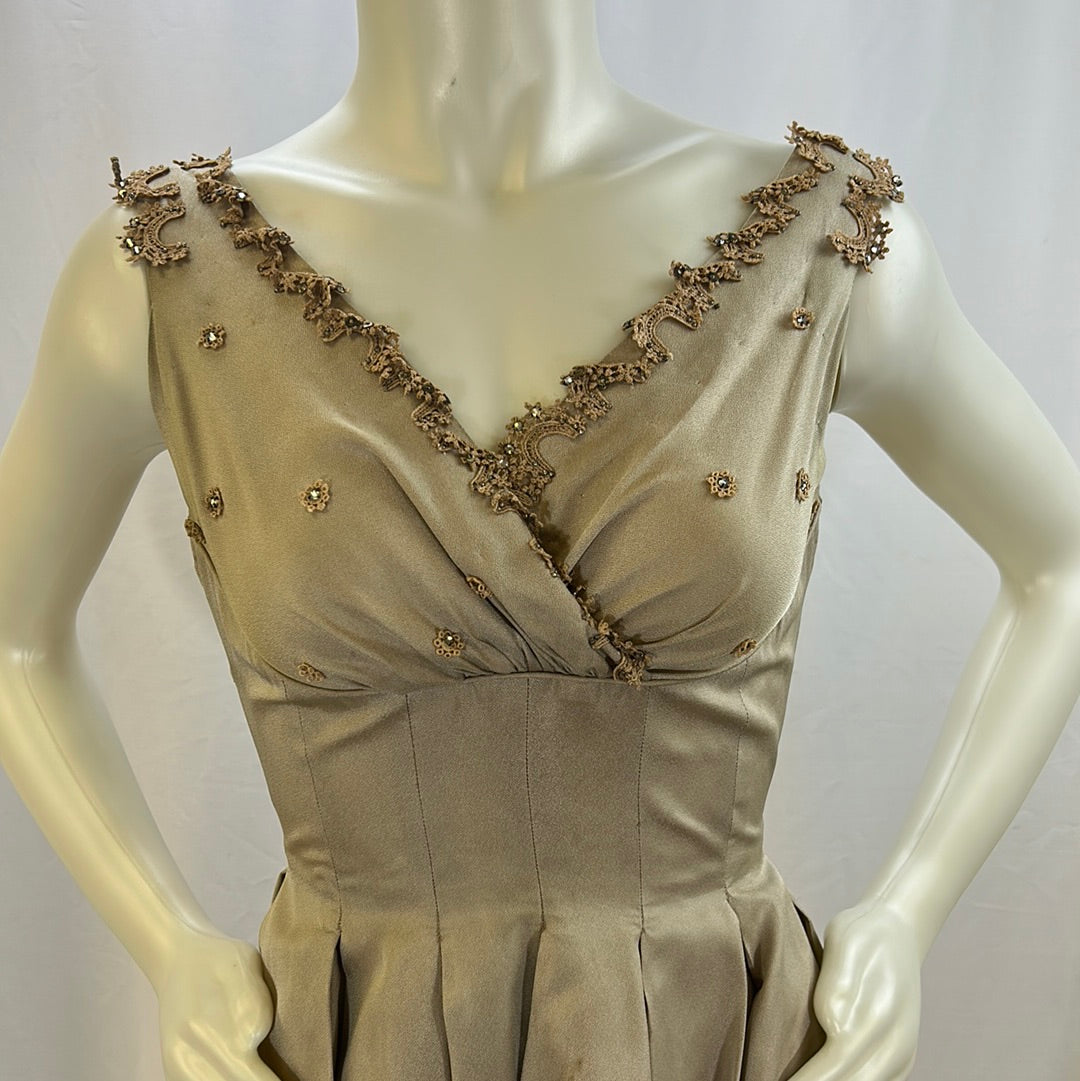 50s Beige Sleeveless Pleated Dress