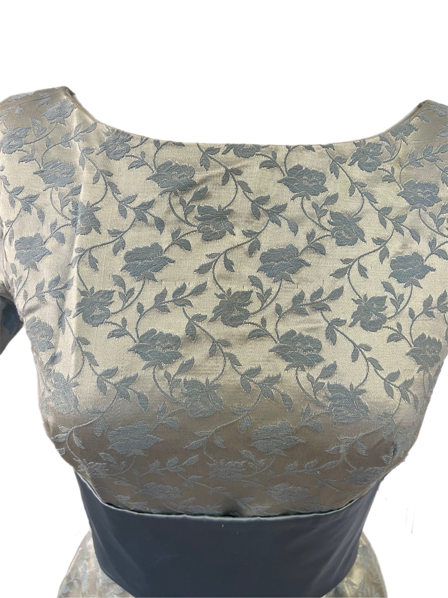 50s Blue Brocade Fit & Flare Dress