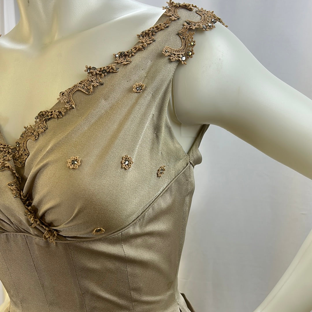 50s Beige Sleeveless Pleated Dress