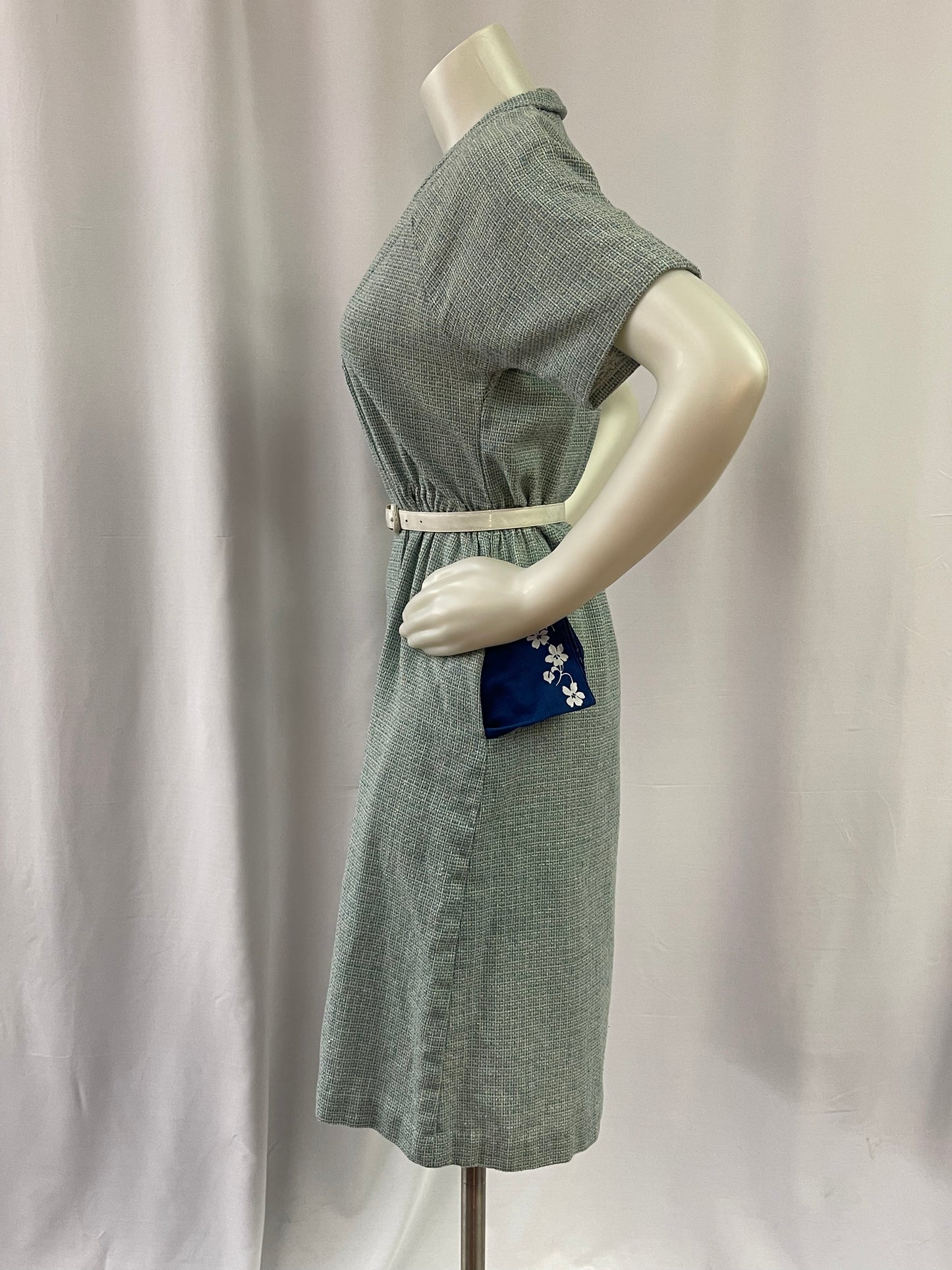 Blue Lightweight Tweed Pencil Dress