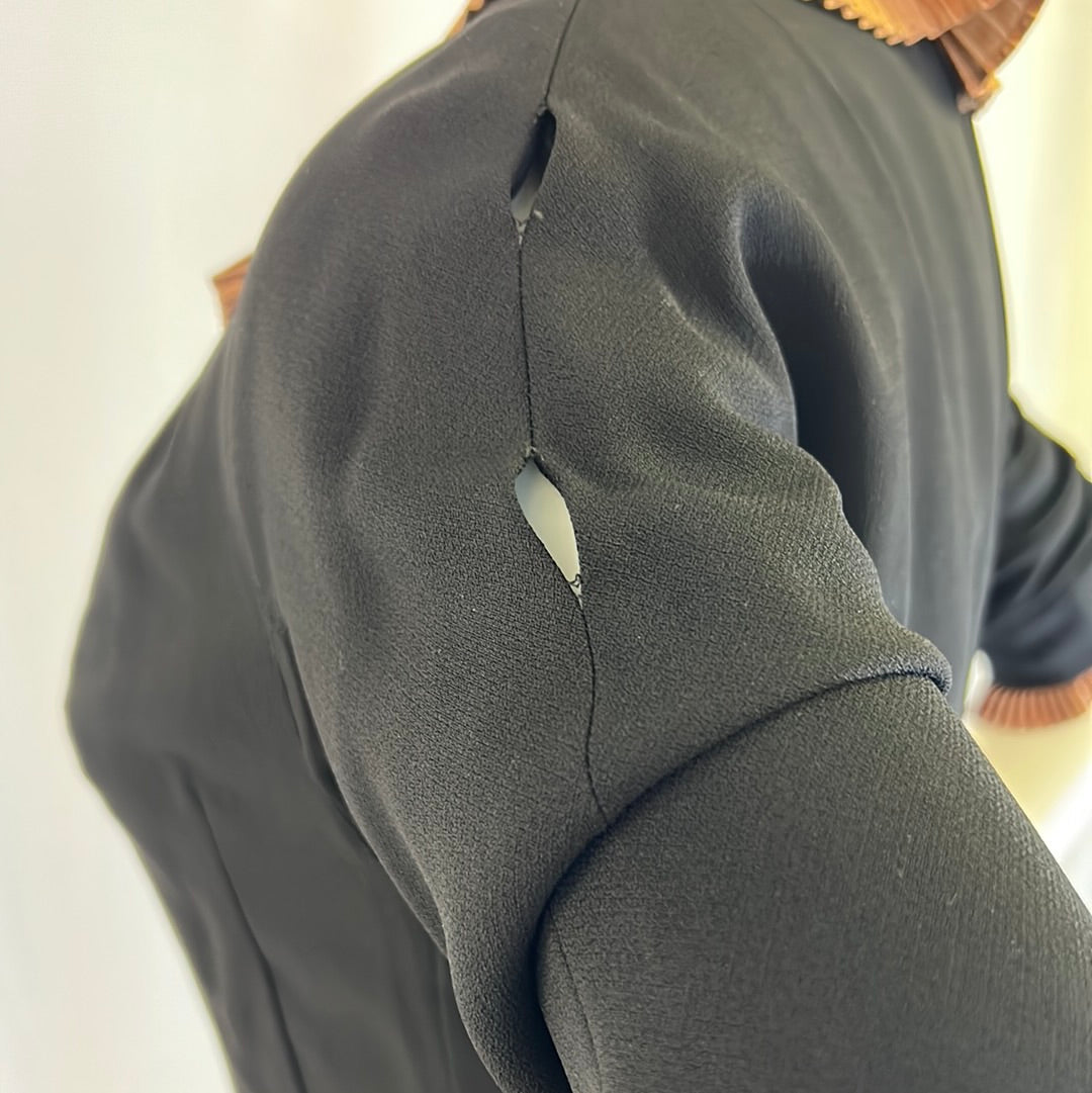 Black Crepe Dress With Copper Ruffled Collar & Cuffs