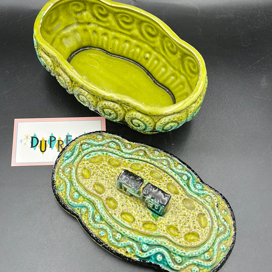 Blue and Green covered Dish