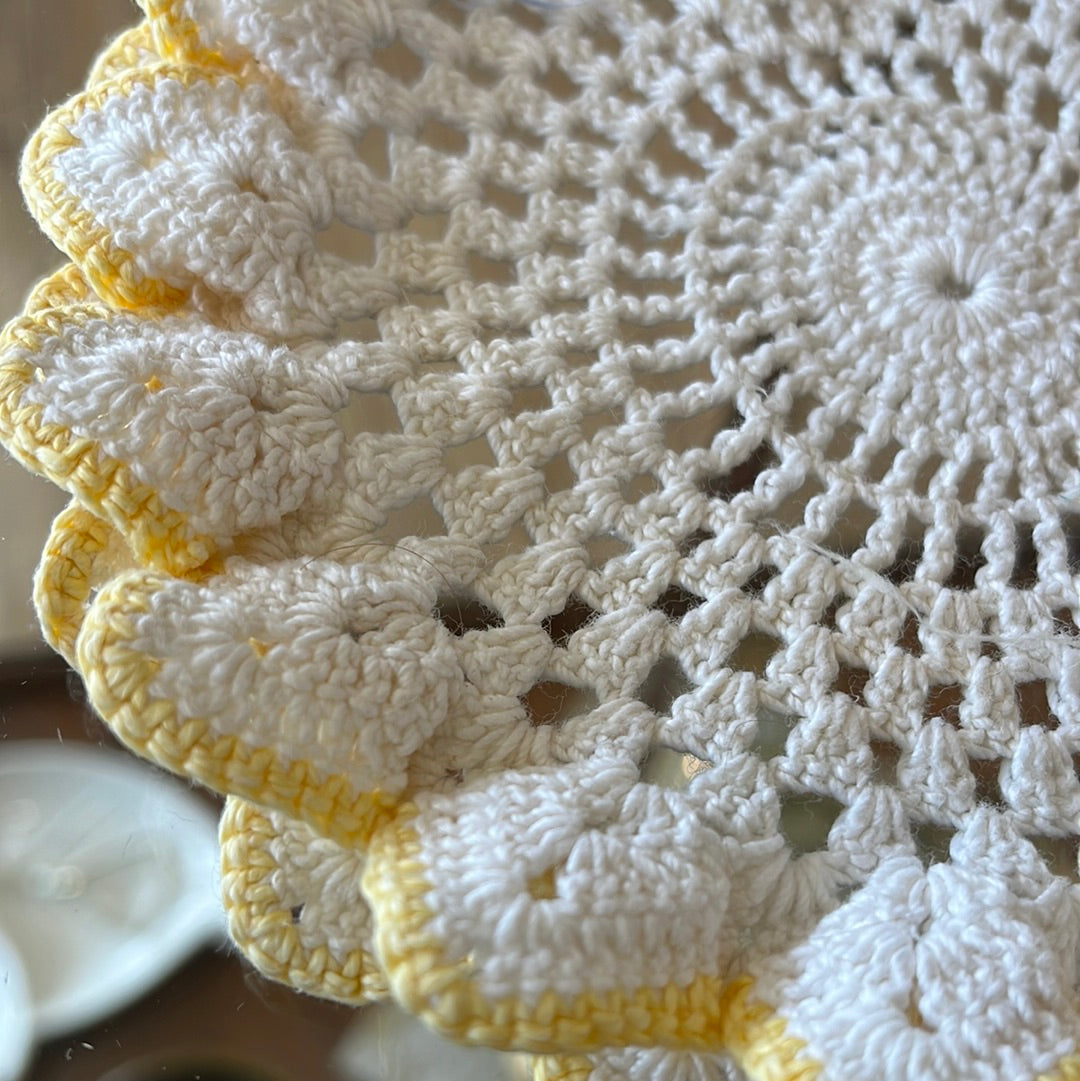 Round Ivory and Yellow Doily
