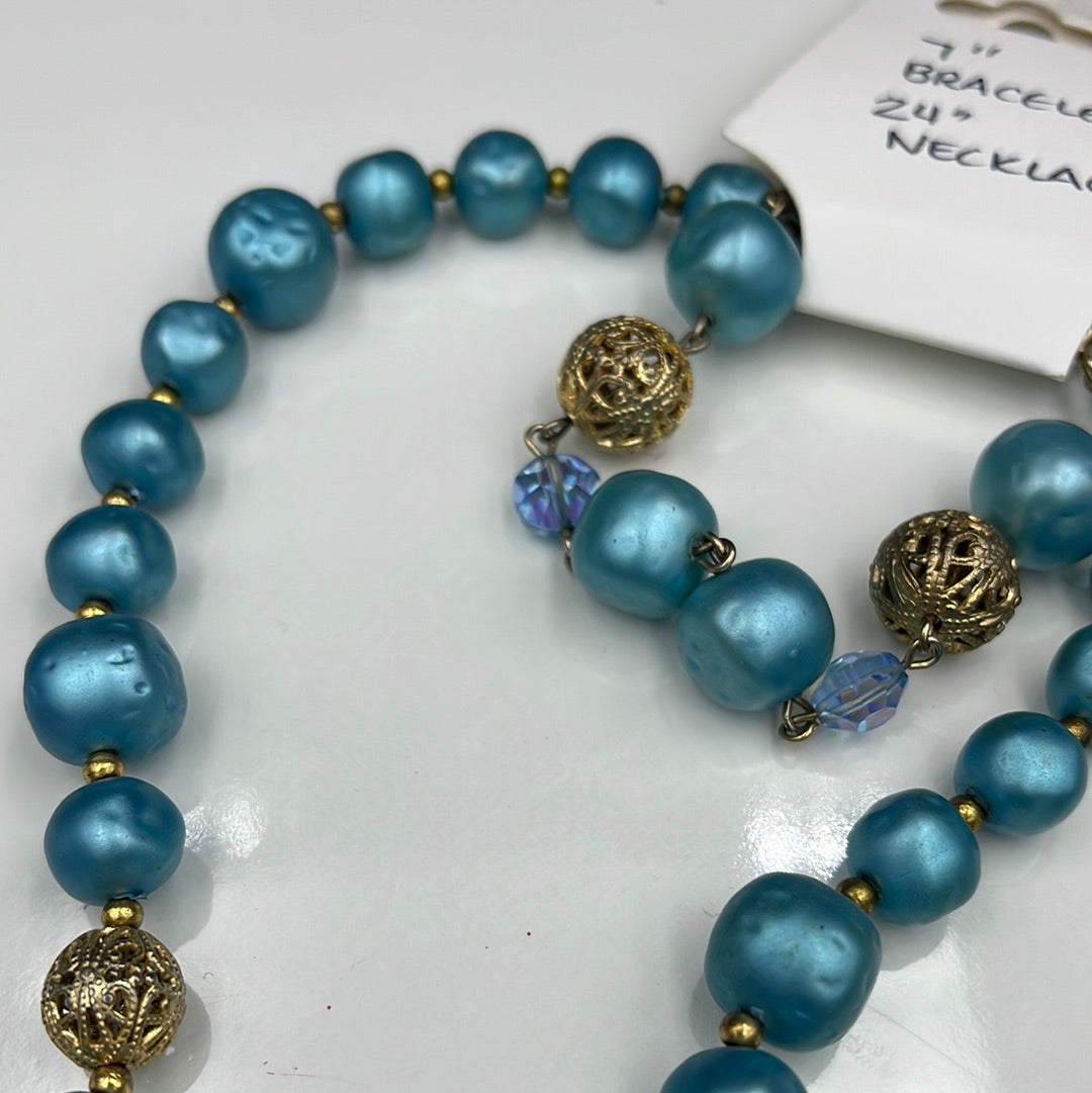 Blue and Gold necklace and bracelet set