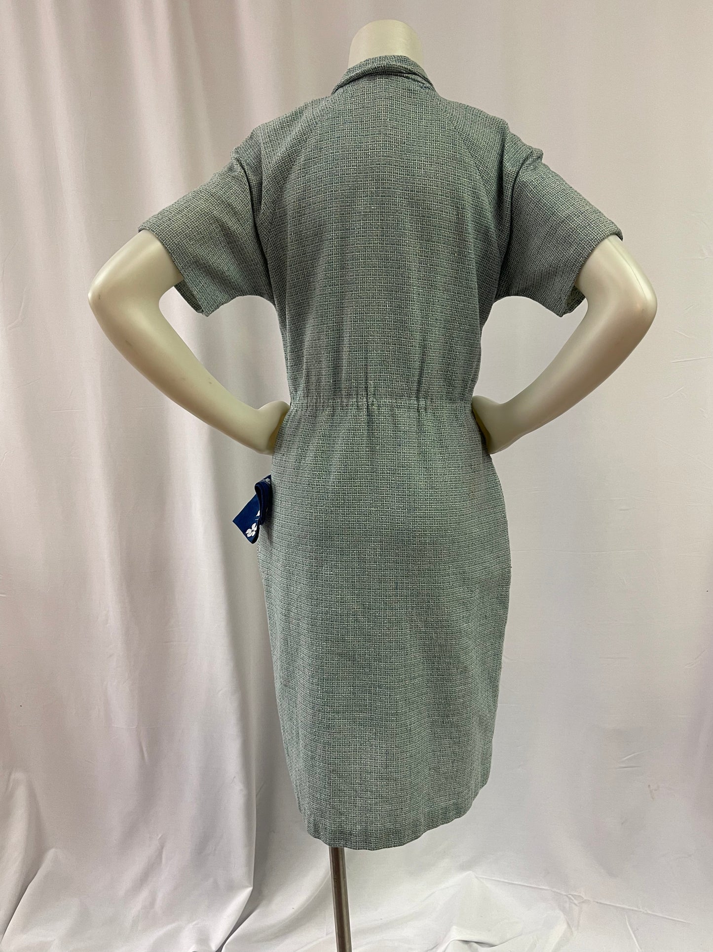 Blue Lightweight Tweed Pencil Dress