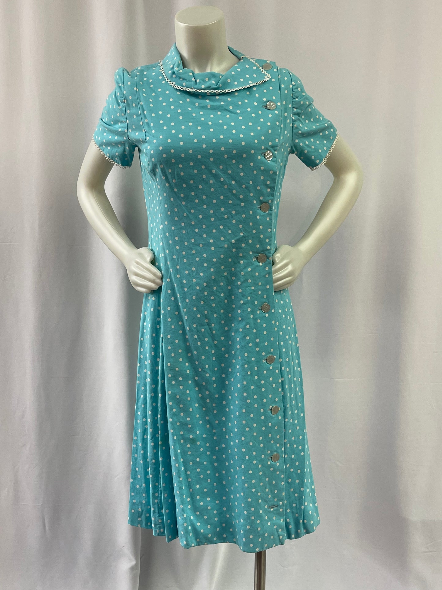 Teal & White Polka-dot Dress