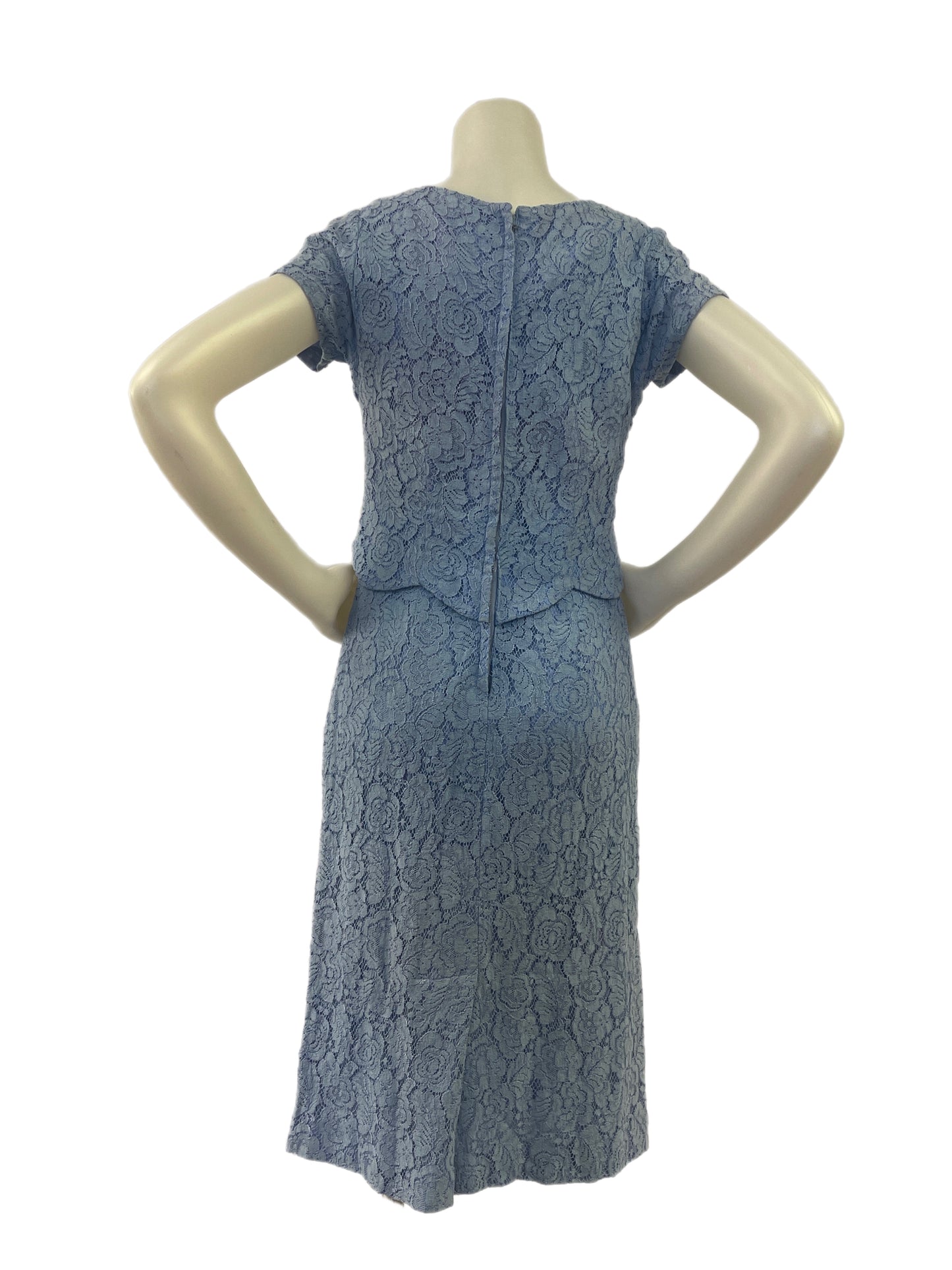 50s Blue Lace Wiggle Dress