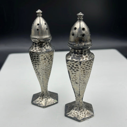 Hammered metal salt and pepper shakers