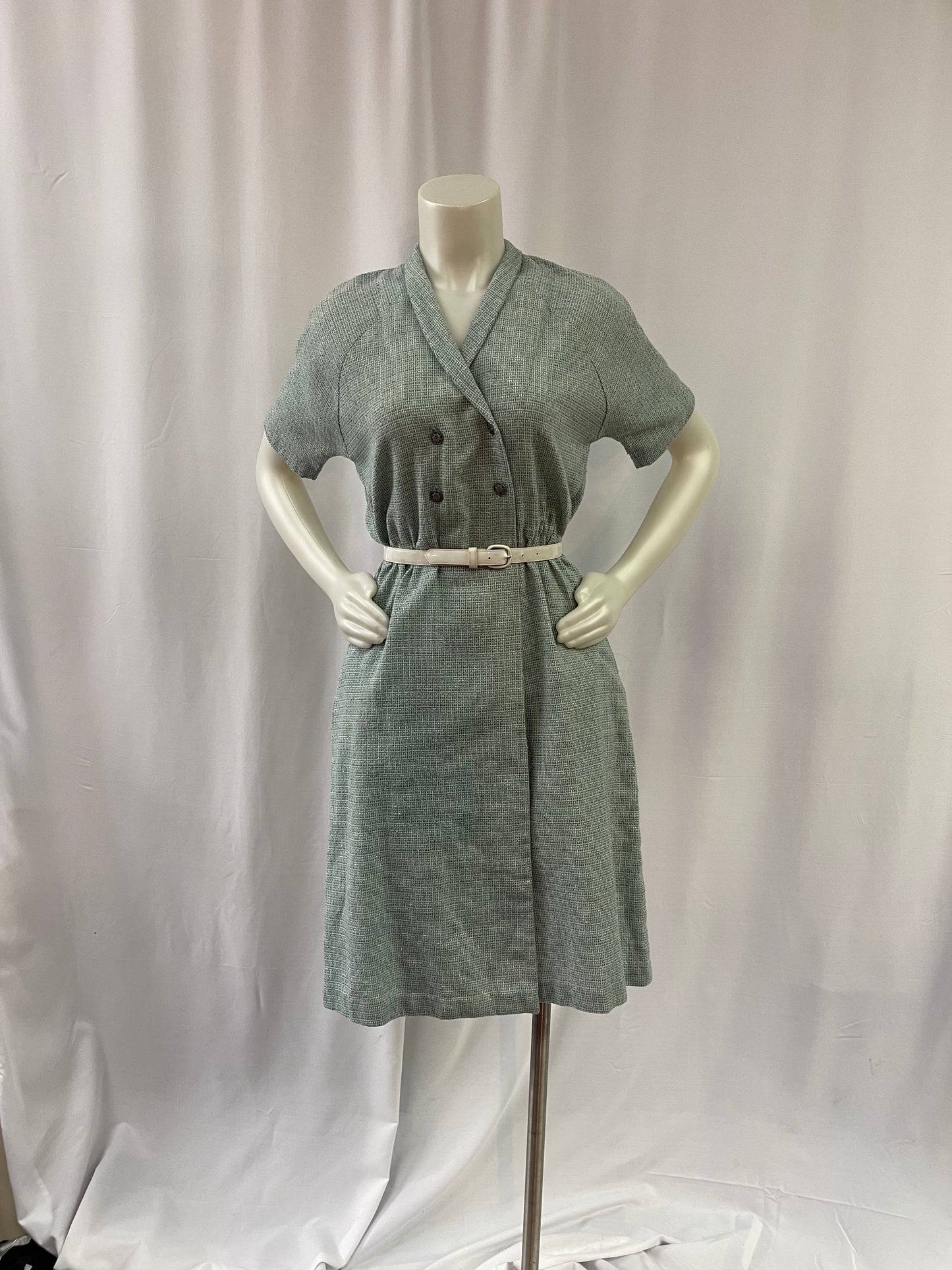 Blue Lightweight Tweed Pencil Dress