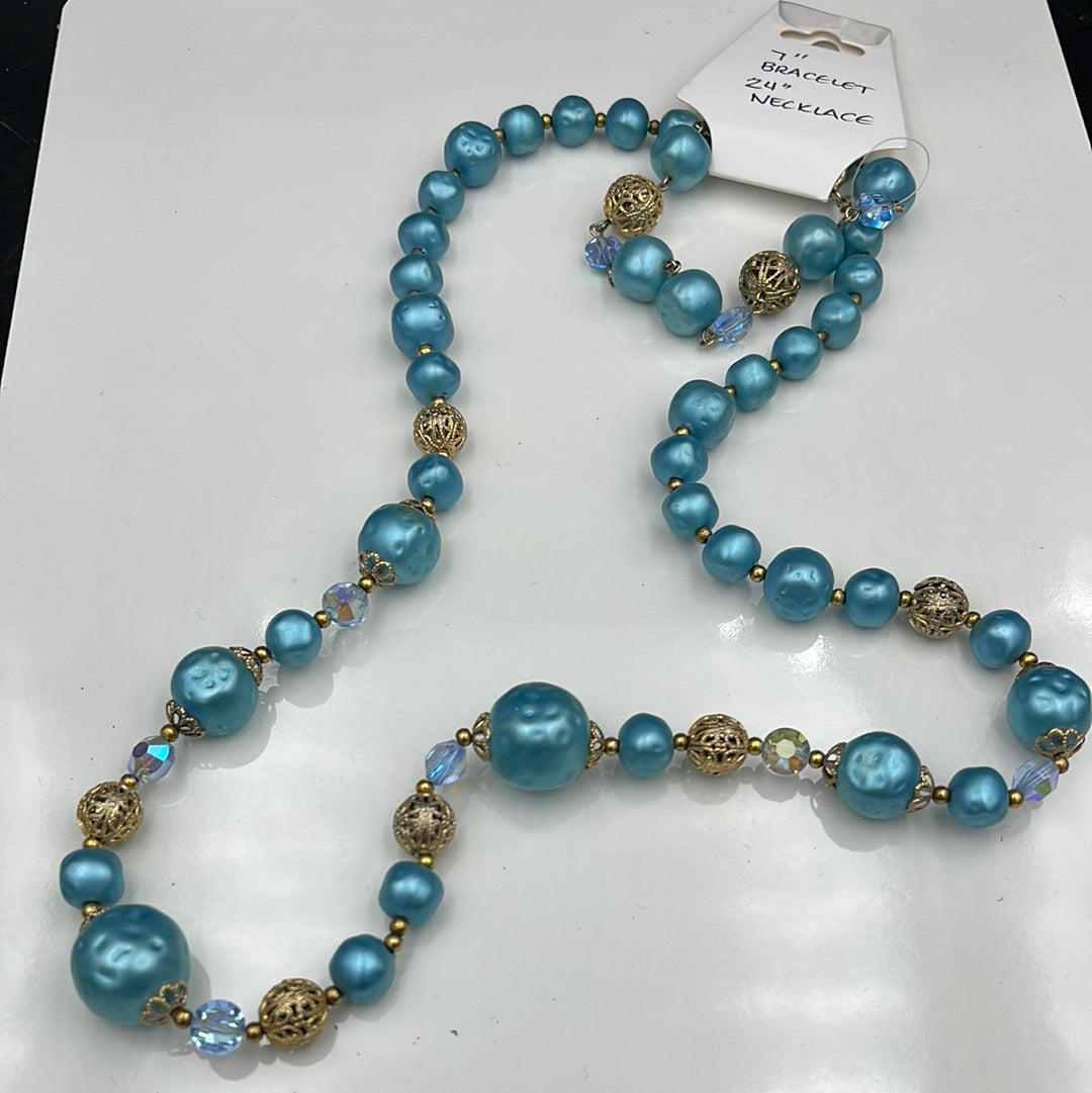 Blue and Gold necklace and bracelet set