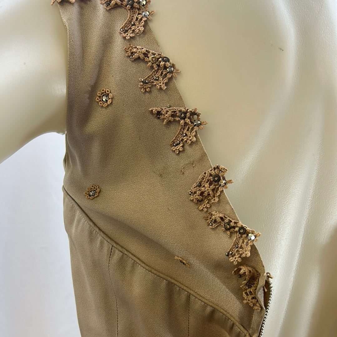 50s Beige Sleeveless Pleated Dress