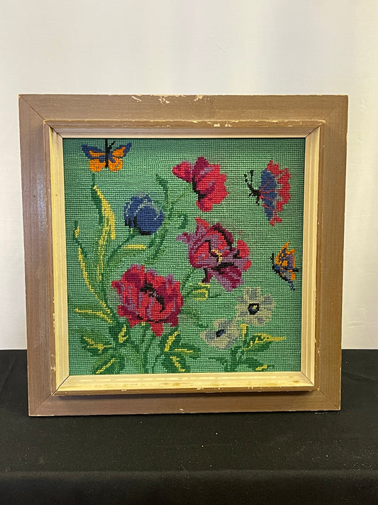 Bright Floral Framed Needlepoint