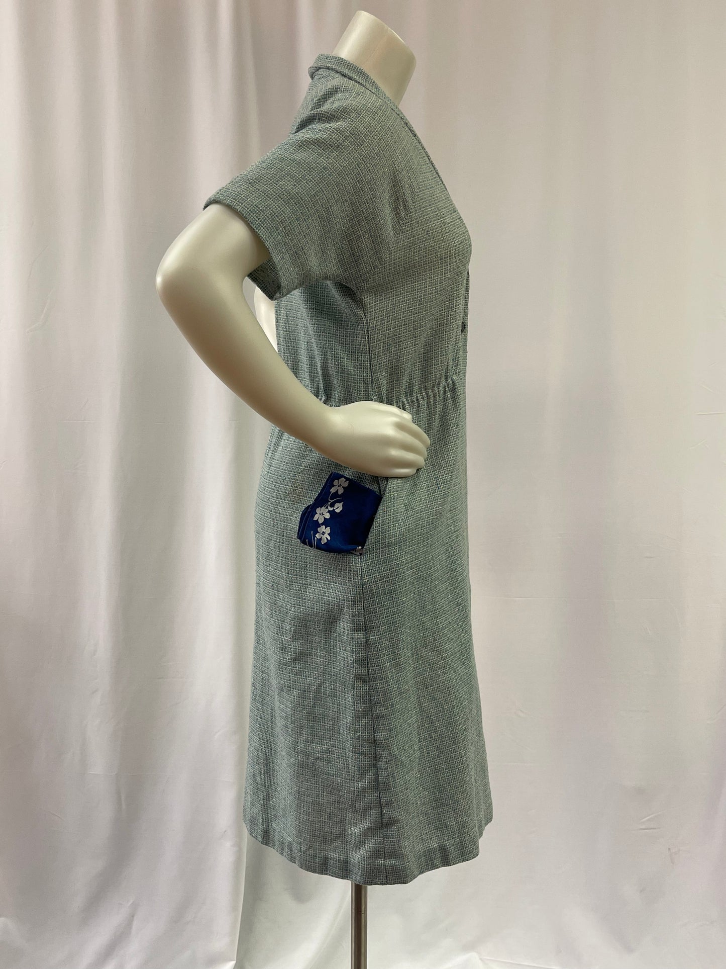 Blue Lightweight Tweed Pencil Dress