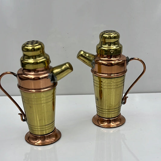 Copper and brass pitcher salt and pepper shakers