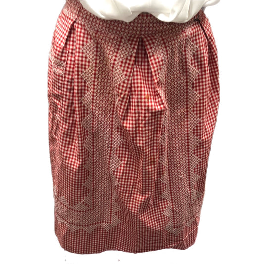 Red Cotton Gingham half apron with cross stitch detail