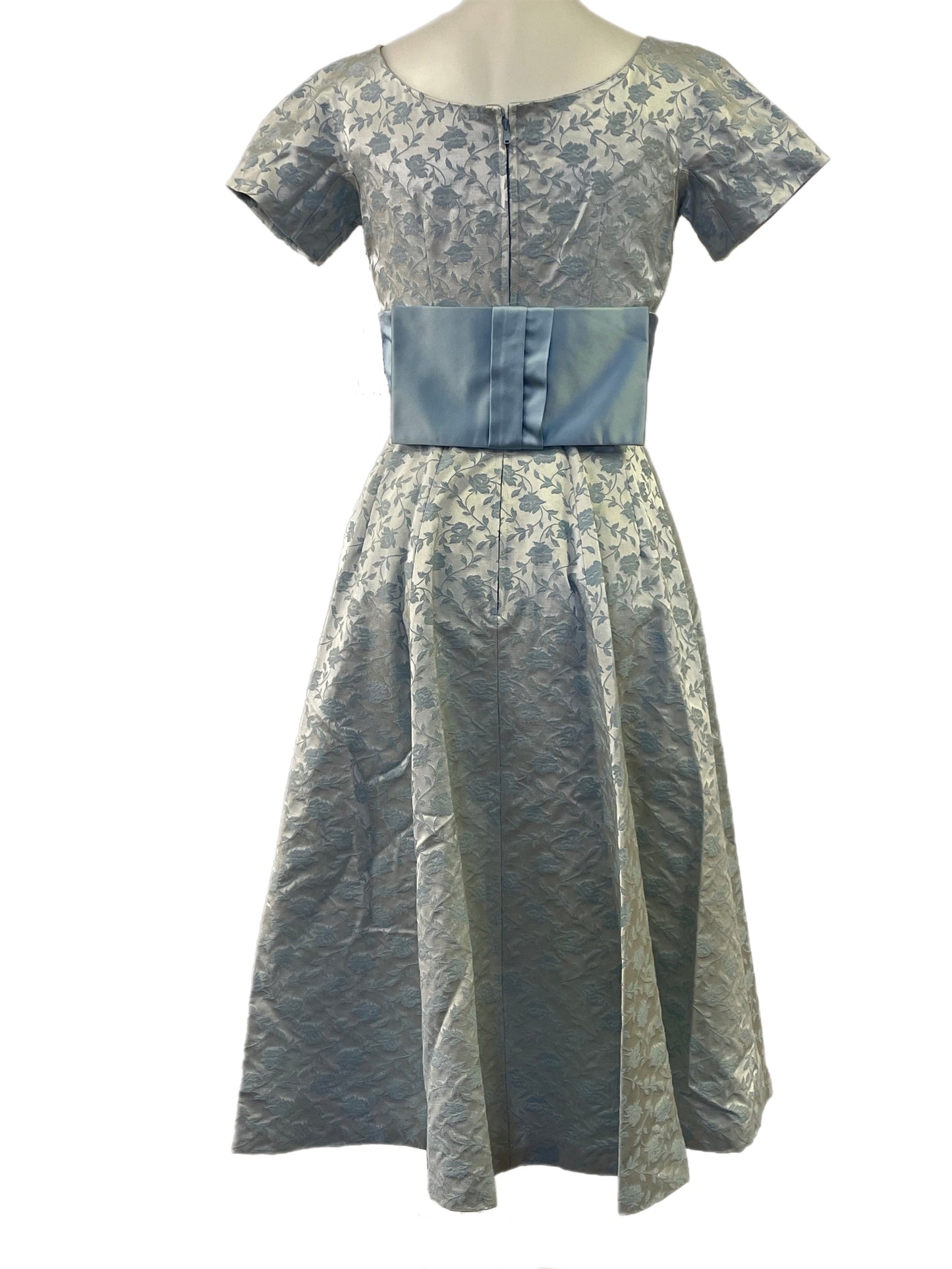 50s Blue Brocade Fit & Flare Dress