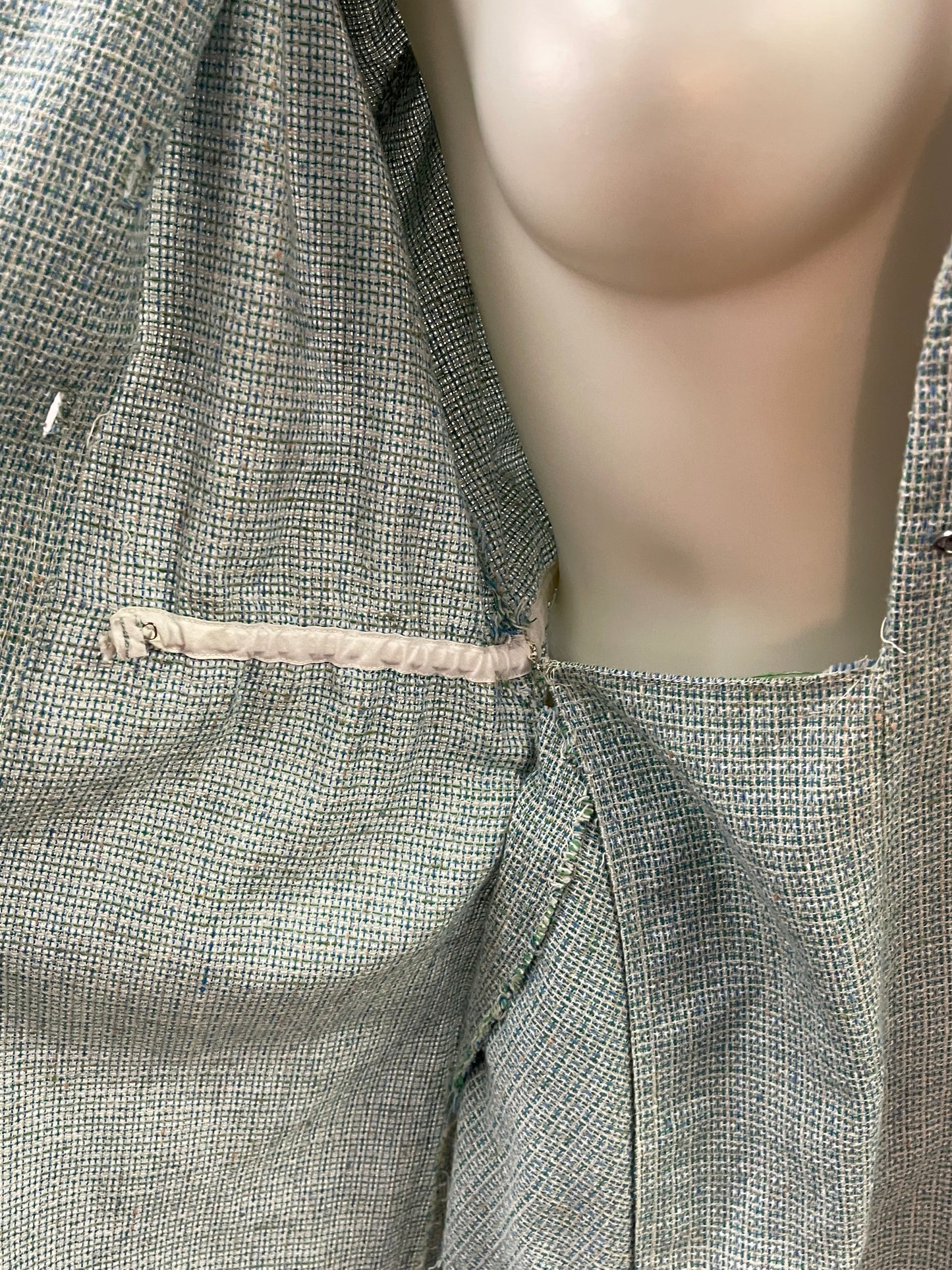 Blue Lightweight Tweed Pencil Dress