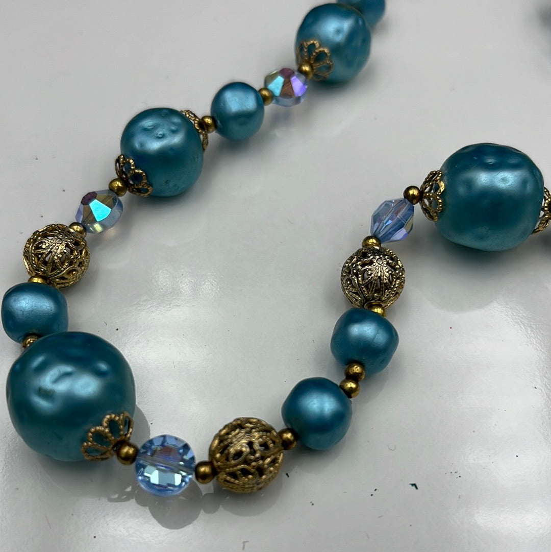Blue and Gold necklace and bracelet set