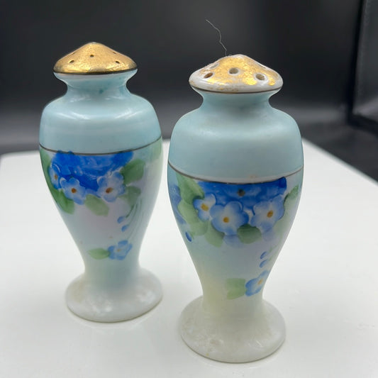 Blue and gold floral salt and pepper shakers