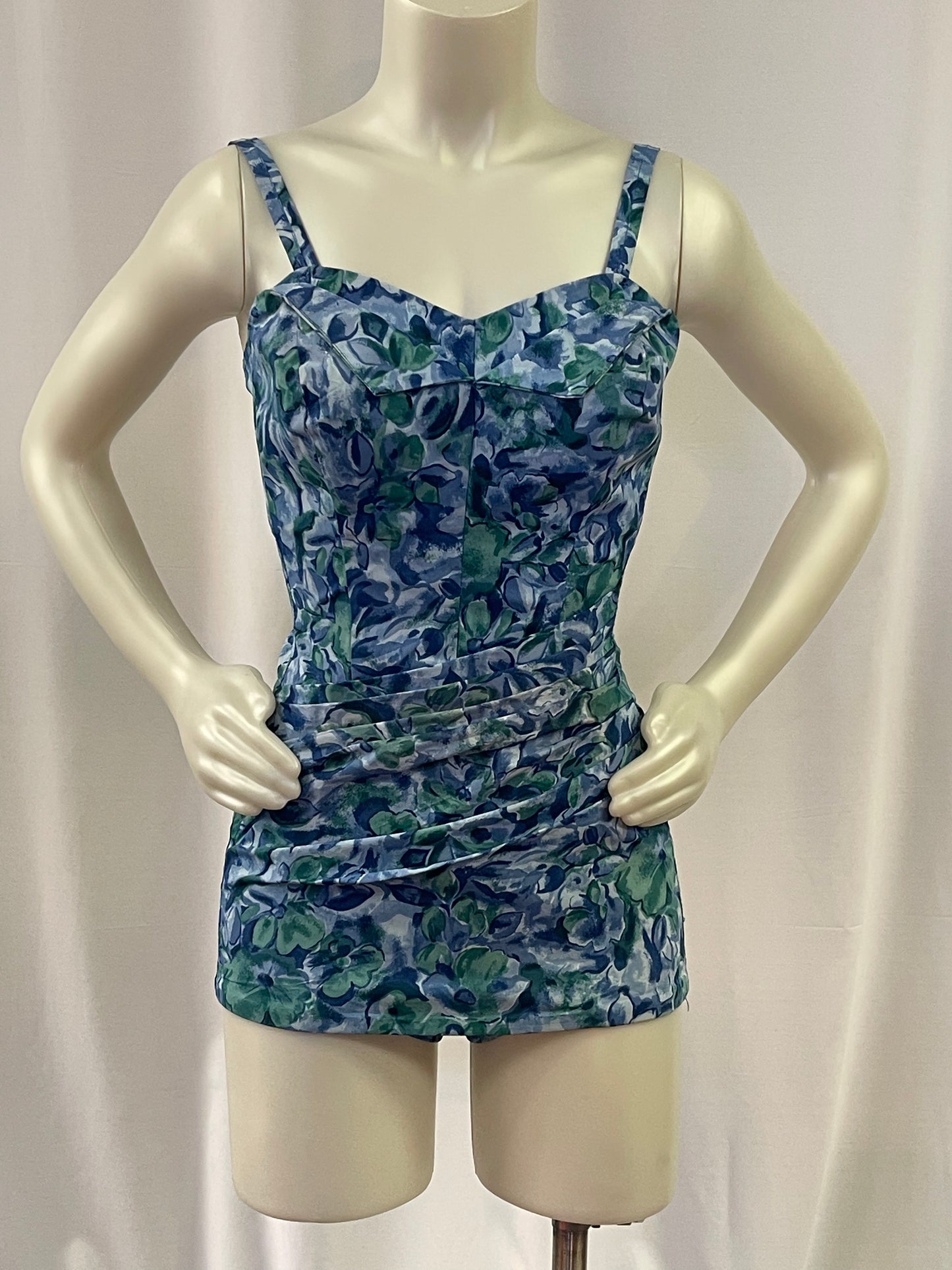 50s Blue Floral Swimsuit