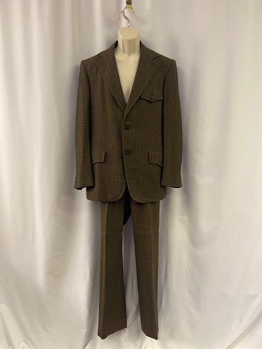 70s Brown Wool Belt Back Suit