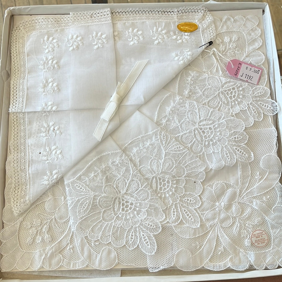 Set of 3 white hankies made in Austria