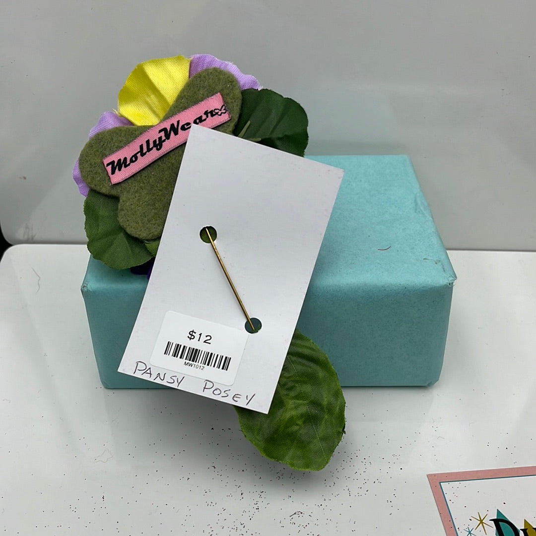 Purple pansy posey pin